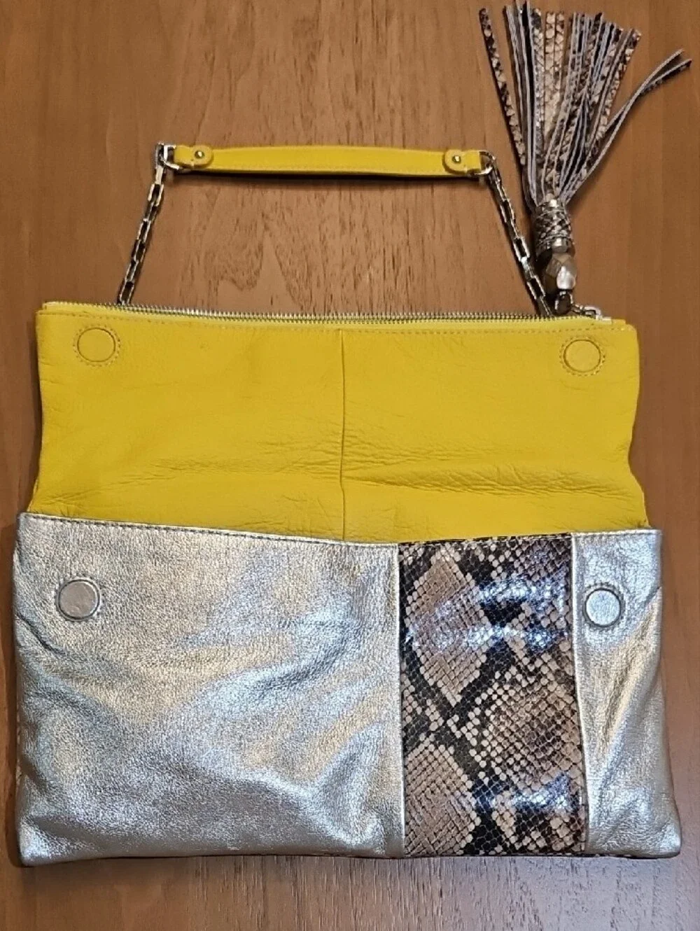 Yellow and Silver Women's Fold-Top Shoulder Bag by Rafe